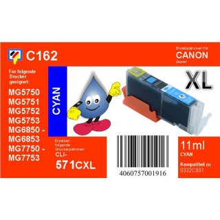 C162 - TiDis XL Ersatzpatrone cyan mit 11ml Inhalt - ersetzt CLI-571CXL