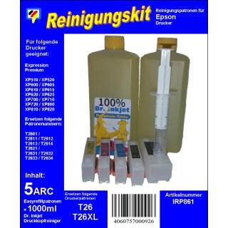 IRP861 - T26 - Dr.Inkjet Druckkopfreinigungspatronen Clean-Multipack mit 1000ml Dr. Inkjet Druckkopfreiniger - ersetzen T26