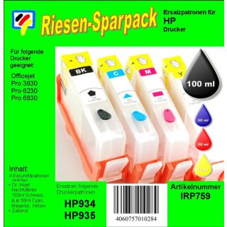 IRP759 - HP934 & HP935 CISS/Easyrefillpatronen Komplettset - ALLES DRIN - mit 250ml Dr. Inkjet Premium Tinte