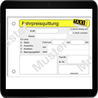 Taxiquittungen 1.000 Stück = 20 Blöcke a 50 Blatt im DIN A6 Format - neutraler Block