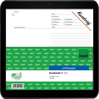 Sigel KF213 Kurzmitteilung "Kurzbrief", 1/3 A4 quer - 100 Blatt Block