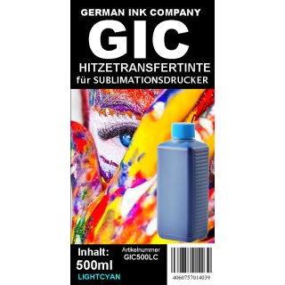 Lightcyan GIC - Hitzetransfertinte | Sublimationstinte in 500ml Flasche - Farbe Light-Cyan