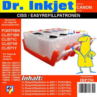 IRP250MP - CISS / Easyrefillpatronenset von Dr. Inkjet ersetzen die PGI570XL und die CLI571XL Druckerpatronen