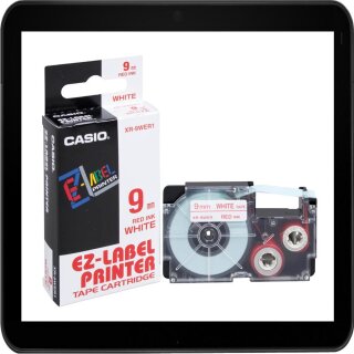 Casio Beschriftungsband XR-9WER rot auf weiß 9 mm