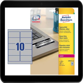 200 AVERY Zweckform Typenschildetiketten L6012-20  - bedruckbar mit Laserdruck oder Kopierer