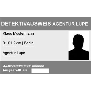 Detektivausweis (Agentur Lupe) einfach und beidseitig auf PVC Karte gedruckt!