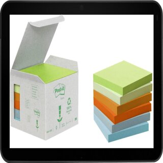 7,6 x 7,6 cm - Post-it® Recycling Notes Haftnotizen farbsortiert