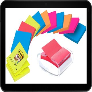 7,6  x 7,6 cm - Post-it® Super Sticky Z-Notes Bora Bora + Bangkok-Collection Haftnotizen-Set farbsortiert mit Spender