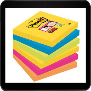 7,6 x 7,6 cm - Post-it® Super Sticky Notes Rio de Janeiro-Collection Haftnotizen 6556SJ farbsortiert