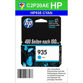 HP935C - C2P20AE - cyan - HP Originalpatrone mit 400 Seiten Druckleistung nach ISO für HP Officejet Pro 6230 & 6830