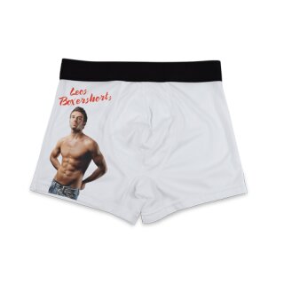 Boxer-Shorts weiß, mit schwarzem Bund, div. Größen für Sublimations- / Flexdruck - aus 100% Polyester 