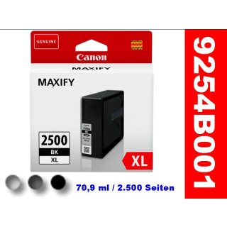 PGI-2500XL BK - schwarz - Canon Original Druckerpatrone mit  70,9ml Inhalt für ca. 2.500 A4 Seiten nach ISO (9254B001)