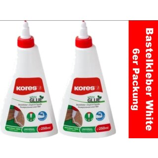 1500ml KORES Bastelkleber White Glue 6x250 ml, lösungsmittelfrei in unserer Großpackung für Schulen und Großverbraucher