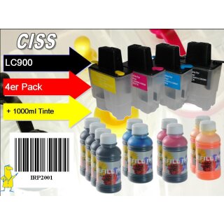 Supersparset: CISS Dr.Inkjet Easyrefillpatronen für LC-900 + 1000ml Nachfülltinte