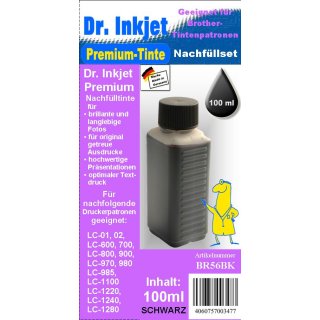 BR56BK - Black - Dr.Inkjet Premium Nachf&uuml;lltinte f&uuml;r Brother Druckerpatronen von LC-1280 bis LC-01 abw&auml;rtskompatibel