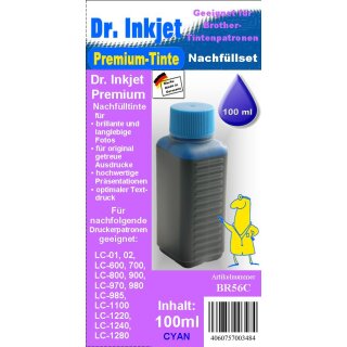 BR56C - Cyan - Dr.Inkjet Premium Nachfülltinte für Brother Druckerpatronen von LC-1280 bis LC-01