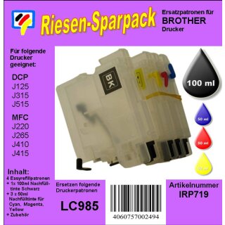 CISS Dr.Inkjet Komplettset für LC-985 - ALLES DRIN - Easyrefillpatronen Starterset!