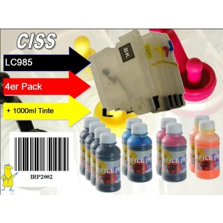 CISS Megasparpack: Easyrefills+1000ml Nachfülltinte für LC-985