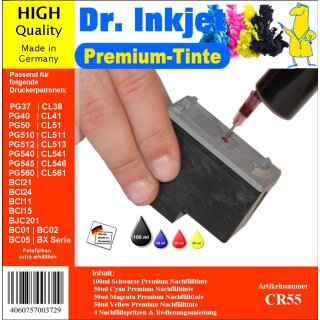 CR55 - 250ml Starterpack Dr. Inkjet Premium Nachfülltinte  für Drucker  mit 4 Farben - Alles drin Packung