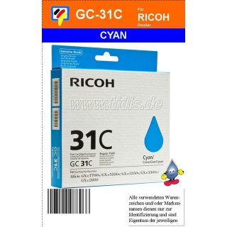 405689 - cyan - Ricoh Druckerpatrone mit 1920 Seiten Druckleistung nach ISO
