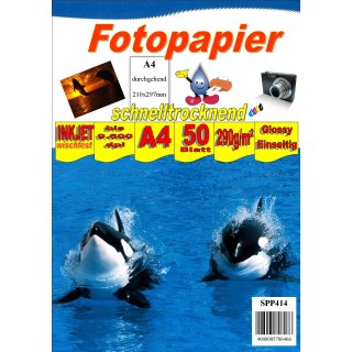 SPP414 - A4 290g Fotopapier Glossy - Einseitig - 50Blatt - >> "Für alle Tintenstrahldrucker geeignet" <<