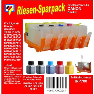 IRP700 - CISS/Easyrefillpatronen Starterset für PGI5 & CLI8er mit 250ml Dr. Inkjet Druckertinte