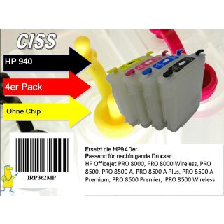 H940 CISS / Easyrefillpatronen Set ohne Chips