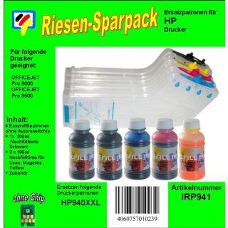 H940 XXL CISS / Easyrefillpatronen inkl. 500ml Universal Nachfülltinte - ohne Chips