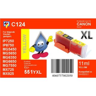 C124 - CLI-551YXL - yellow - TiDis Ersatzdruckerpatrone...