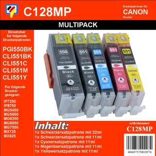 C128MP - Multipack - 5 TiDis Ersatzdruckerpatronen -KCMYK-  ersetzen PGI550 und CLI551