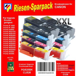 C526 - PGI525 / CLI526 - TiDis 10er Riesensparpack - Ersatzpatronen  je 2x die PGI525BK, CLI526 CMYK