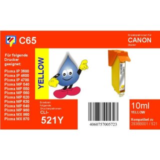 C65  TiDis Ersatzdruckerpatrone für - CLI521Y - yellow - mit 10ml Inhalt