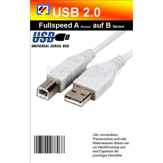 USB 2.0 A/USB 2.0 B Kabel in verschiedenen Längen ab 1,8 meter erhältlich