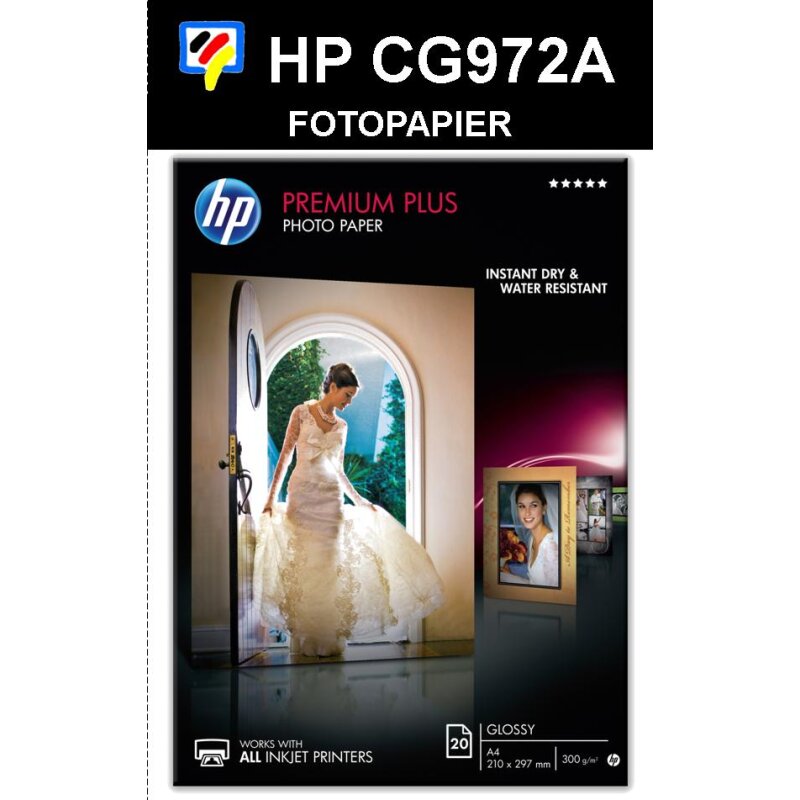 A4 Inkjet Fotopapier HP PREMIUM PLUS GLOSSY 300g/m2 in 20 Blatt Packu