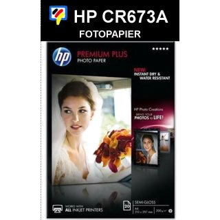 A4 Inkjet Fotopapier HP PREMIUM PLUS SEMI-GLOSS A4 300GR. (20 BL.) - CR673A  