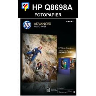 A4 Inkjet Fotopapier HP ADVANCED 250GR. A4 HOCHGL&Auml;NZEND (50BL.) - Q8698A