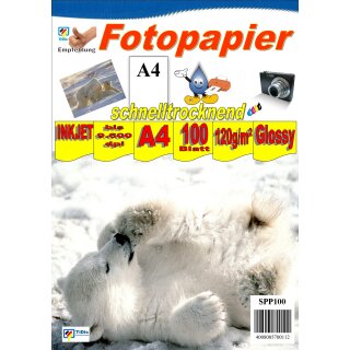 SPP100 - A4 120g Fotopapier Glossy - Einseitig - 100 Blatt - >> "Für alle Tintenstrahldrucker geeignet" <<