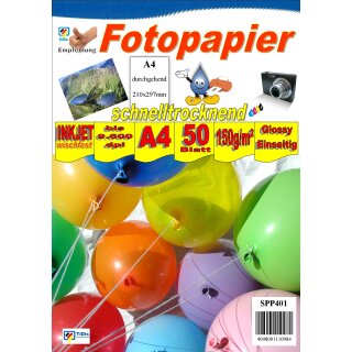 SPP401 - A4 150g Fotopapier Glossy - Einseitig - 50Blatt - >> "Für alle Tintenstrahldrucker geeignet" <<