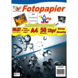 SPP409 - A4 230g Fotopapier Glossy - Einseitig - 50Blatt - >> "Für alle Tintenstrahldrucker geeignet" <<