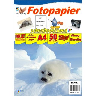 SPP412 - A4 250g Fotopapier Glossy - Einseitig - 50Blatt - >> "Für alle Tintenstrahldrucker geeignet" <<