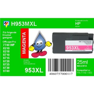 HP953MXL Magenta TiDis Recyclingpatrone mit ca.1600 Seiten Druckleistung - ersetzt F6U17AE