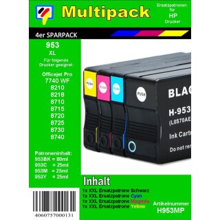 HP953XL - Multipack BCMY - 4 TiDis Recyclingpatronen - ersetzten je 1x L0S70AE / F6U16AE / F6U17AE / F6U18AE