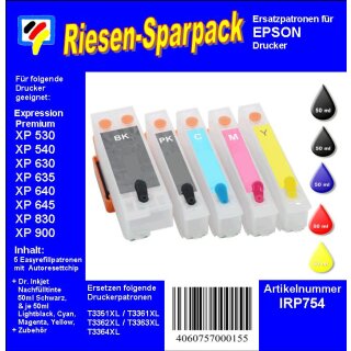 IRP754 - Komplettset CISS / Easyrefill T33 + T33XL  inkl. 250ml Dr.Inkjet Premium Nachfülltinte