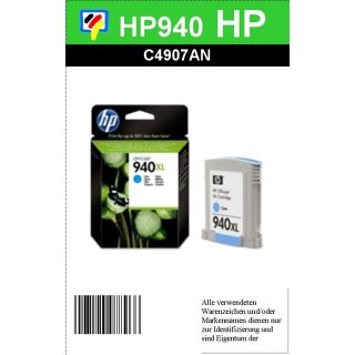 HP940C - Original C4907AE - cyan - Druckpatrone mit 16ml Inhalt mit ca. 1.400 Seiten Druckleistung nach Iso