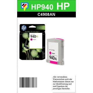 HP940M - Original C4908AE - magenta - XL Druckpatrone mit 16ml Inhalt für ca. 1.400 Seiten Druckleistung nach Iso