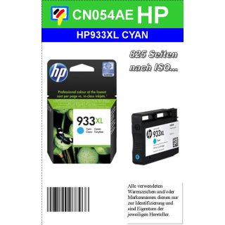 HP933CXL - Original CN054AE - cyan - Druckpatrone mit ca. 825 Seiten Druckleistung nach ISO