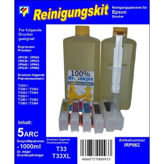 IRP862 - T33- Dr.Inkjet Druckkopfreinigungspatronen Clean-Multipack mit 1000ml Dr. Inkjet Druckkopfreiniger - ersetzen T33