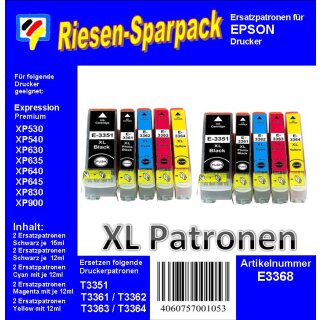 E3368 - Riesensparpack mit 10 TiDis Druckerpatronen - ersetzt  je 2x T3351, T3361, T3362, T3363, T3364