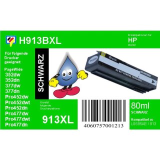 HP913A schwarz TiDis Ersatzpatrone mit 3.500 Seiten Druckleistung nach ISO (80ml) - ersetzt L0R95AE