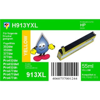 HP913A yellow TiDis Ersatzpatrone mit 3.000 Seiten Druckleistung nach ISO (55ml) - ersetzt F6T79AE